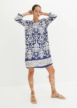bonprix bonprix Vestido tipo túnica de viscosa fluida azul marino/crema Sale