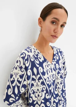 bonprix bonprix Vestido tipo túnica de viscosa fluida azul marino/crema Sale