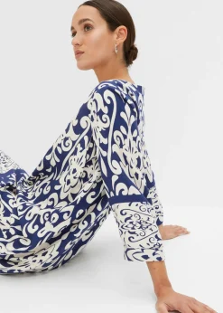 bonprix bonprix Vestido tipo túnica de viscosa fluida azul marino/crema Sale