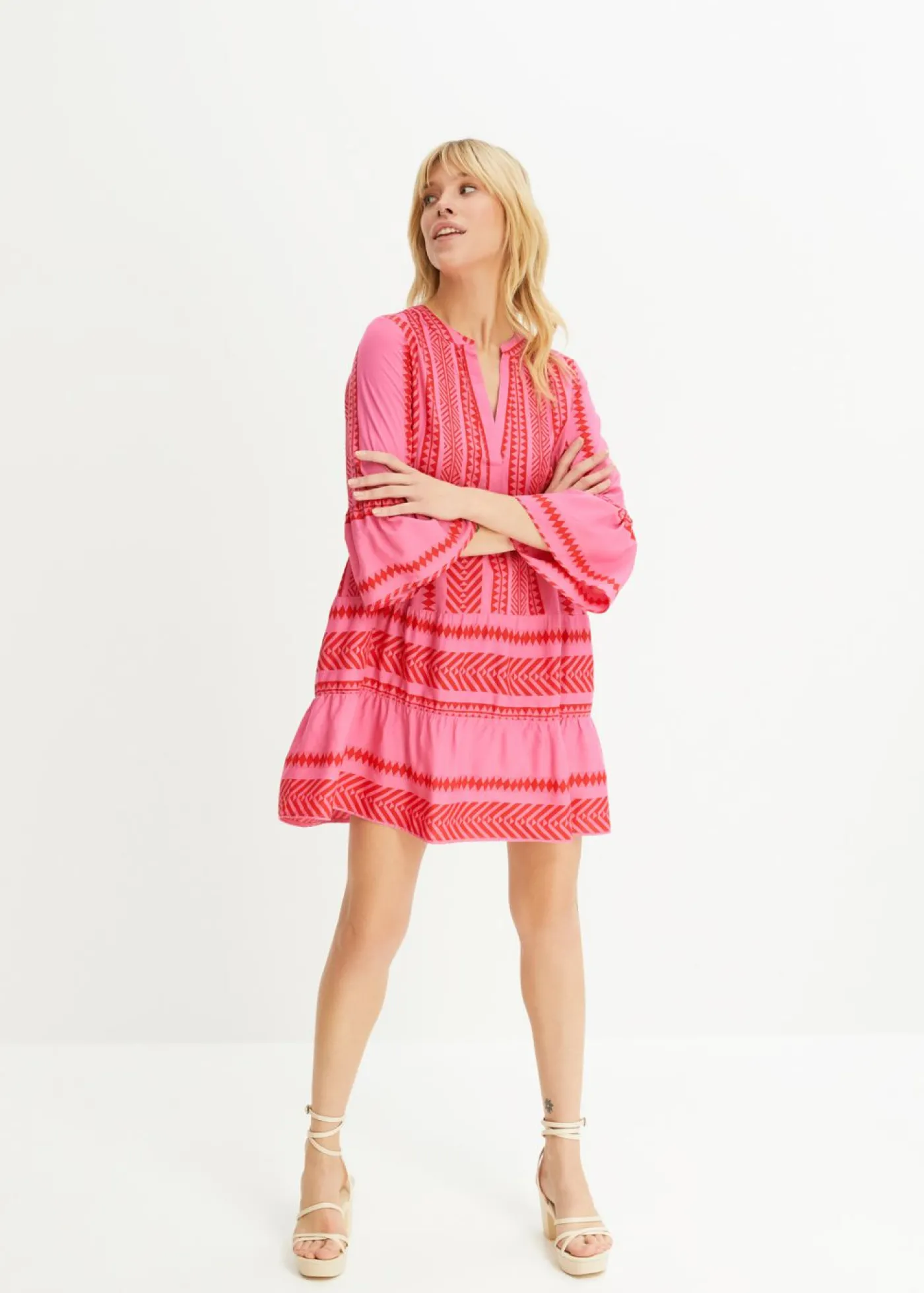 bonprix bonprix Vestido tipo túnica de viscosa fluida rojo / rosa caliente Discount