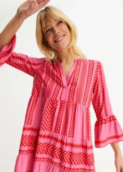 bonprix bonprix Vestido tipo túnica de viscosa fluida rojo / rosa caliente Discount