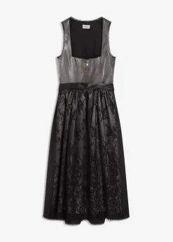 bonprix bonprix Vestido tirolés con terciopelo y largo midi (2 piezas) Negro Hot