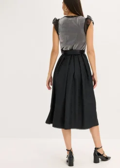 bonprix bonprix Vestido tirolés con terciopelo y largo midi (2 piezas) Negro Hot