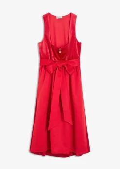 bonprix bonprix Vestido tirolés con terciopelo y largo midi (2 piezas) Rojo Discount