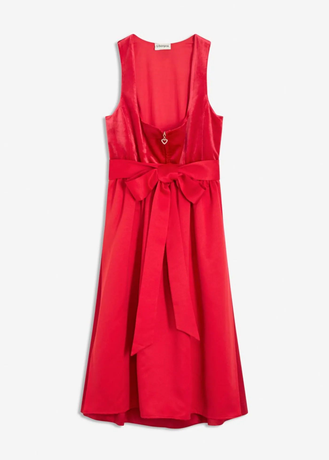 bonprix bonprix Vestido tirolés con terciopelo y largo midi (2 piezas) Rojo Discount