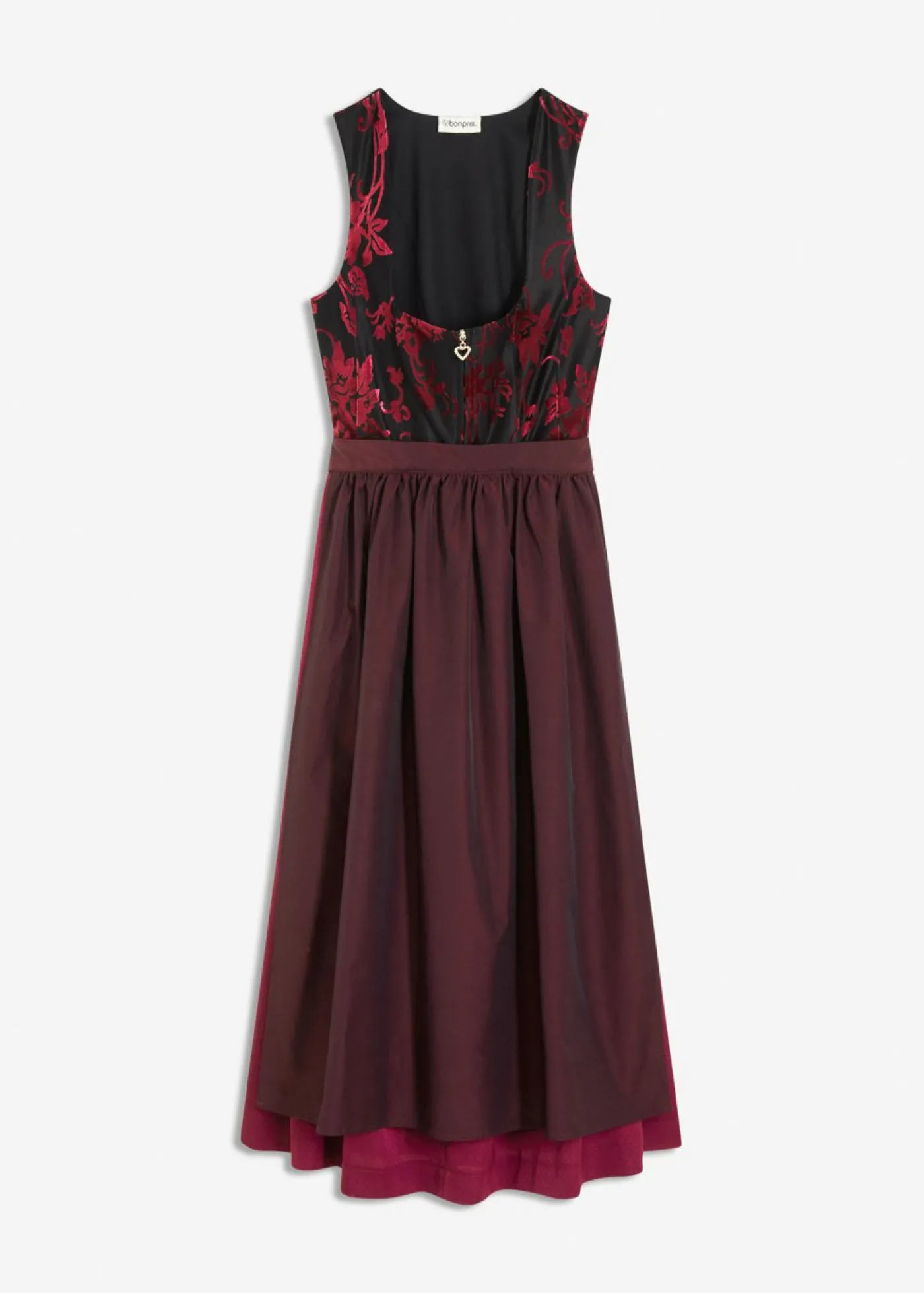 bonprix bonprix Vestido tirolés con terciopelo y largo midi (2 piezas) Rojo New