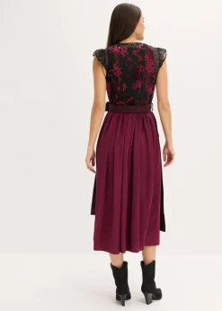 bonprix bonprix Vestido tirolés con terciopelo y largo midi (2 piezas) Rojo New