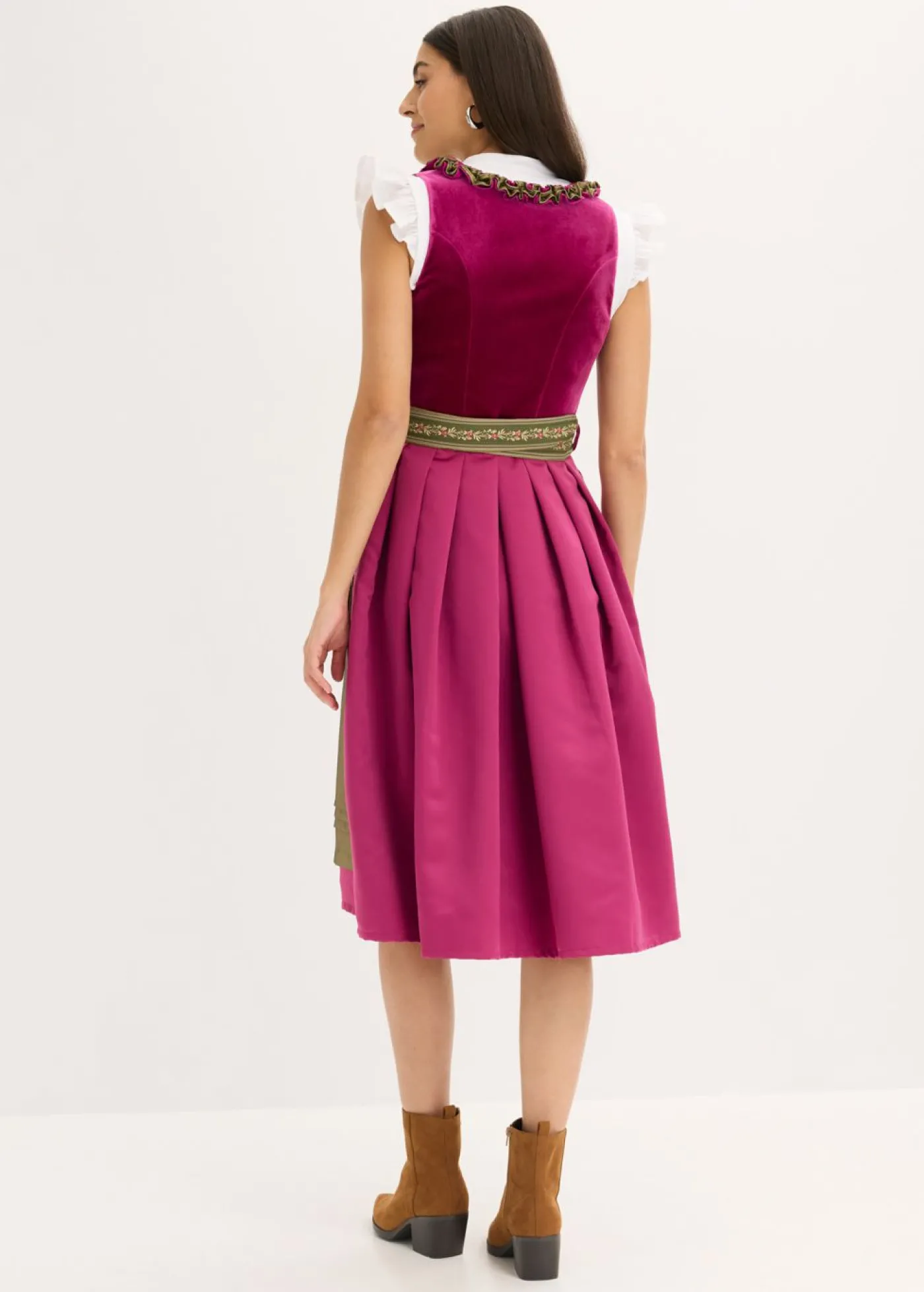 bonprix bonprix Vestido tirolés con terciopelo y largo midi (2 piezas) violeta-oliva Best
