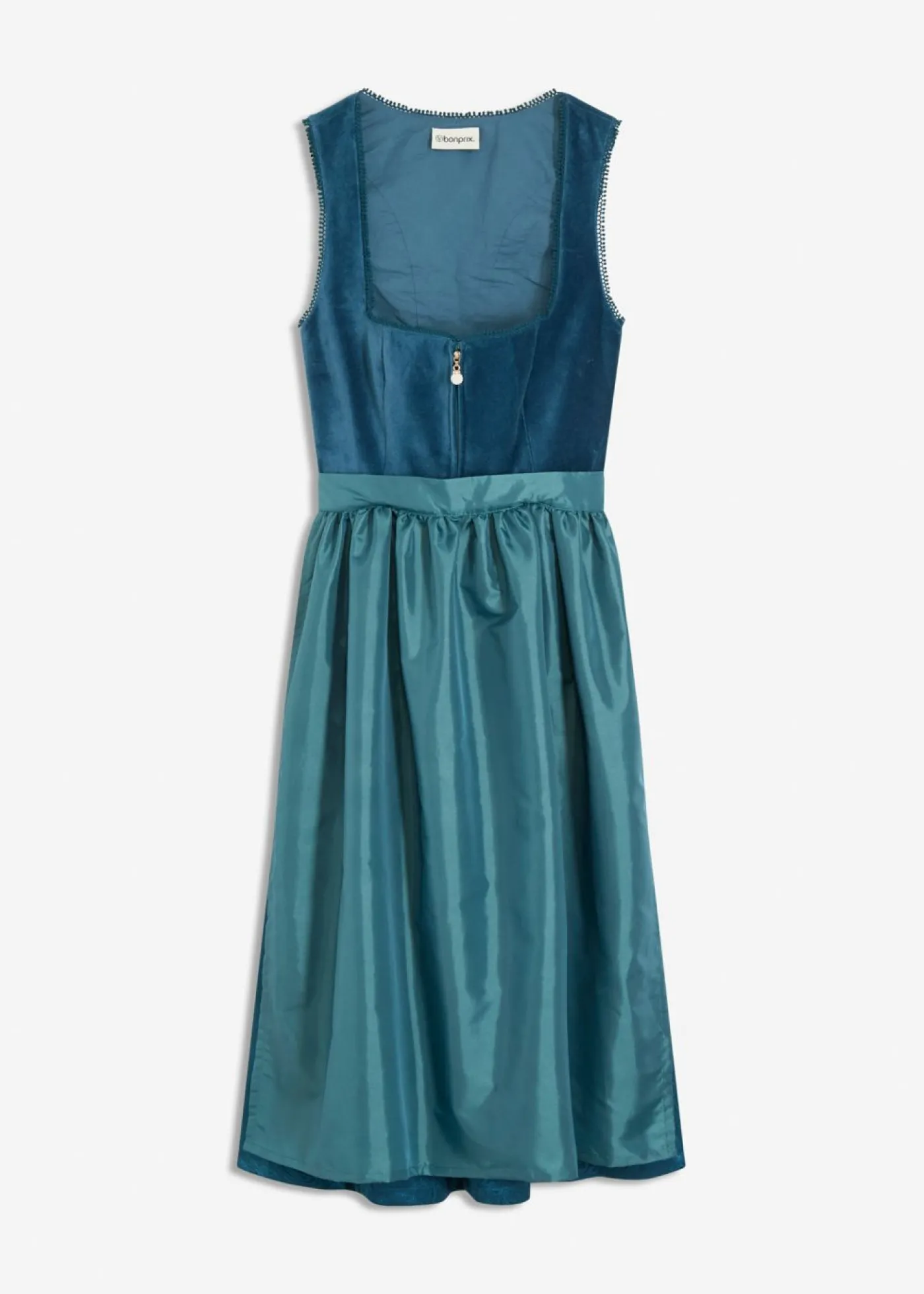 bonprix bonprix Vestido tirolés con terciopelo y largo midi (2 piezas) Azul océano Outlet