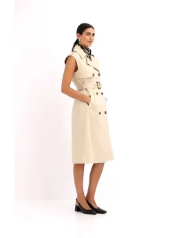 bonprix bonprix Vestido trench con cinturón (2 piezas) Arena claro Discount