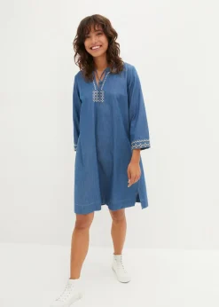 bonprix bonprix Vestido vaquero con bordado Denim claro con estampado gráfico Outlet