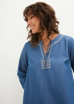 bonprix bonprix Vestido vaquero con bordado Denim claro con estampado gráfico Outlet