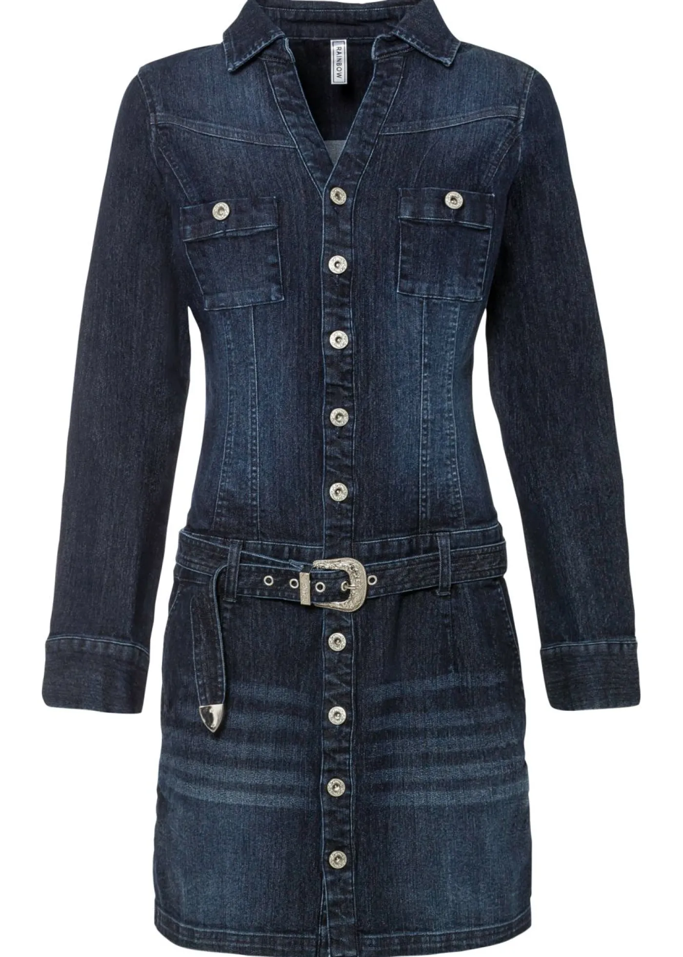 bonprix bonprix Vestido vaquero con cinturón Azul denim almirante sin lavado Online