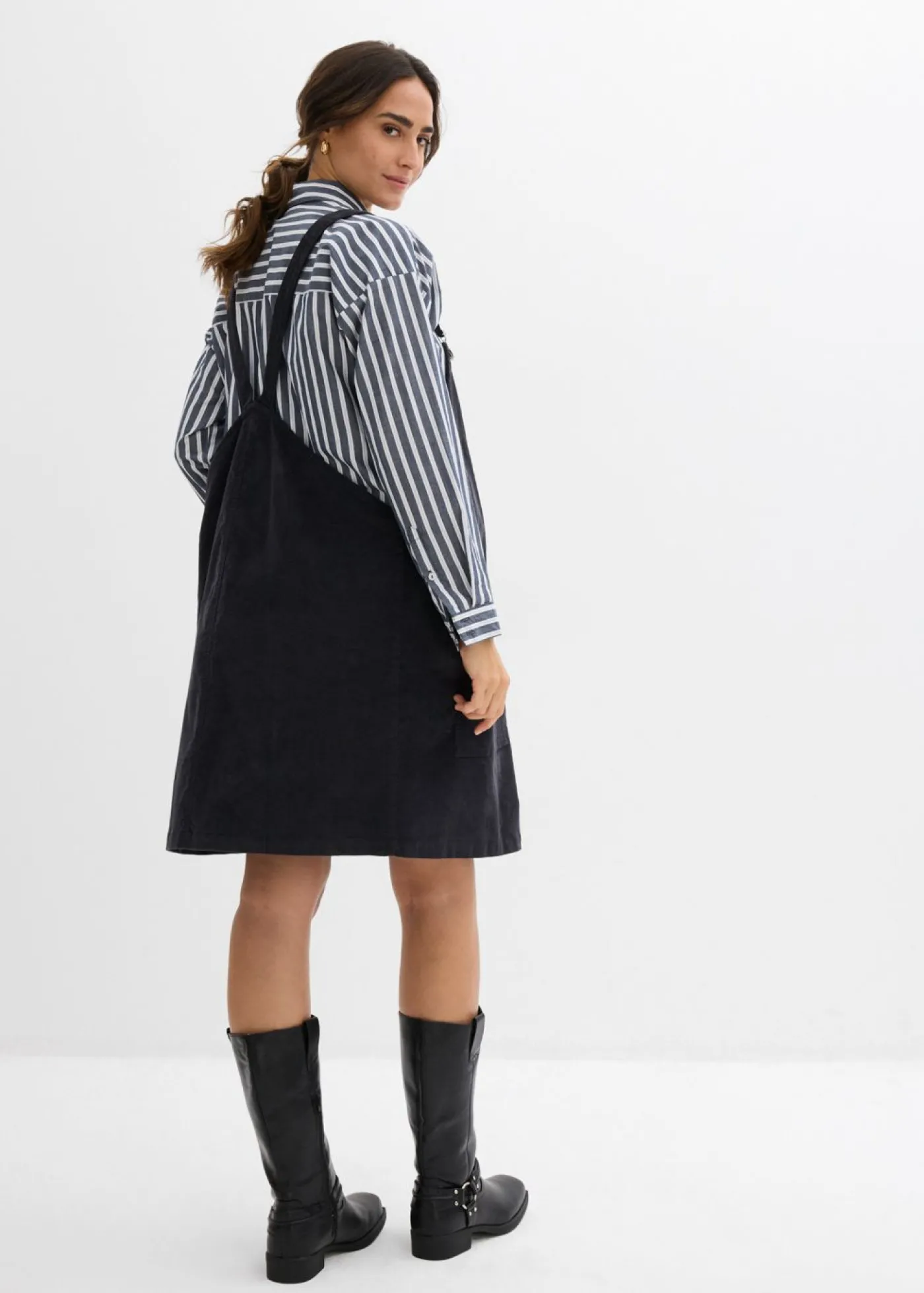 bonprix bonprix Vestido-peto premamá de pana de algodón elástico Gris oscuro