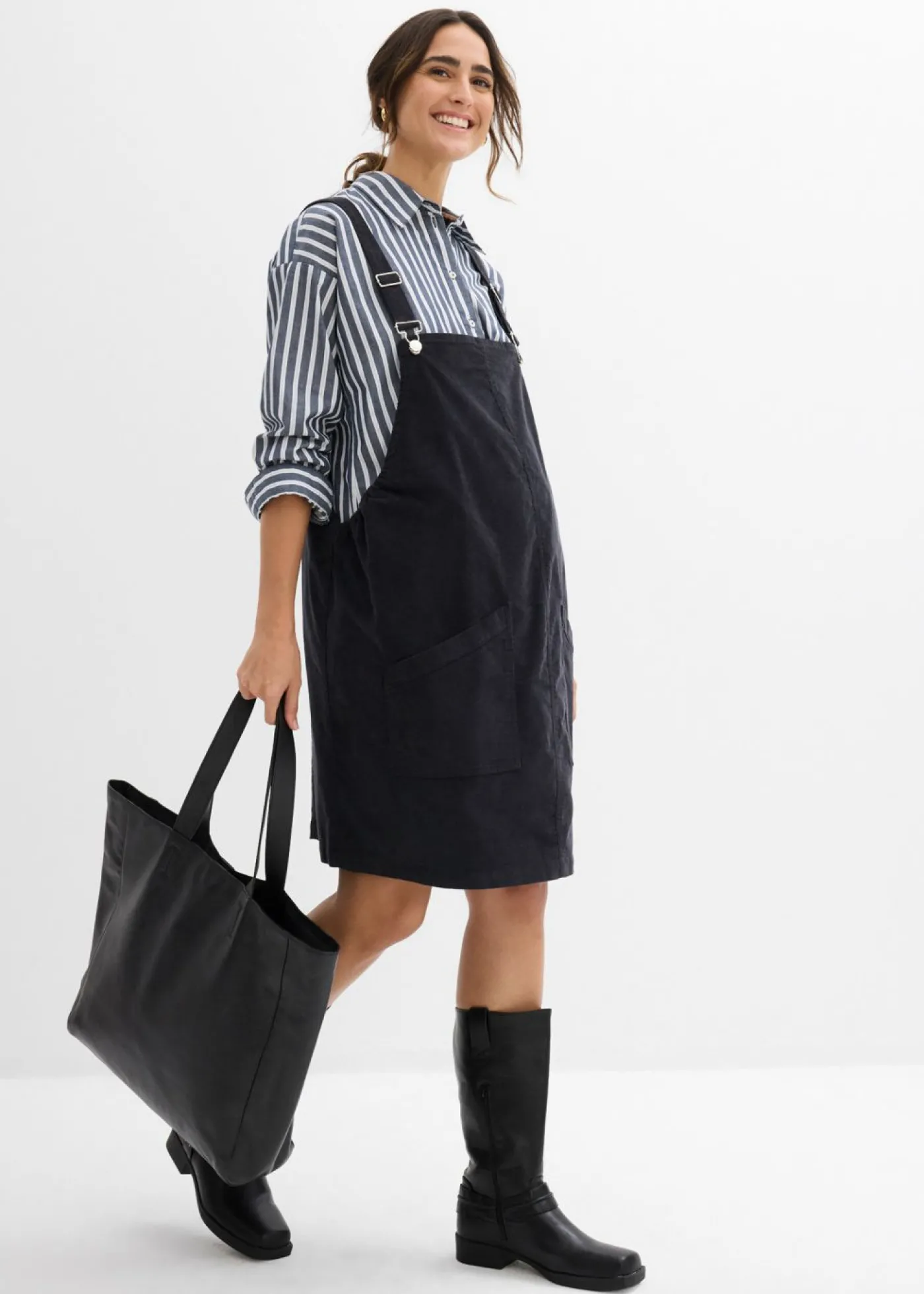 bonprix bonprix Vestido-peto premamá de pana de algodón elástico Gris oscuro