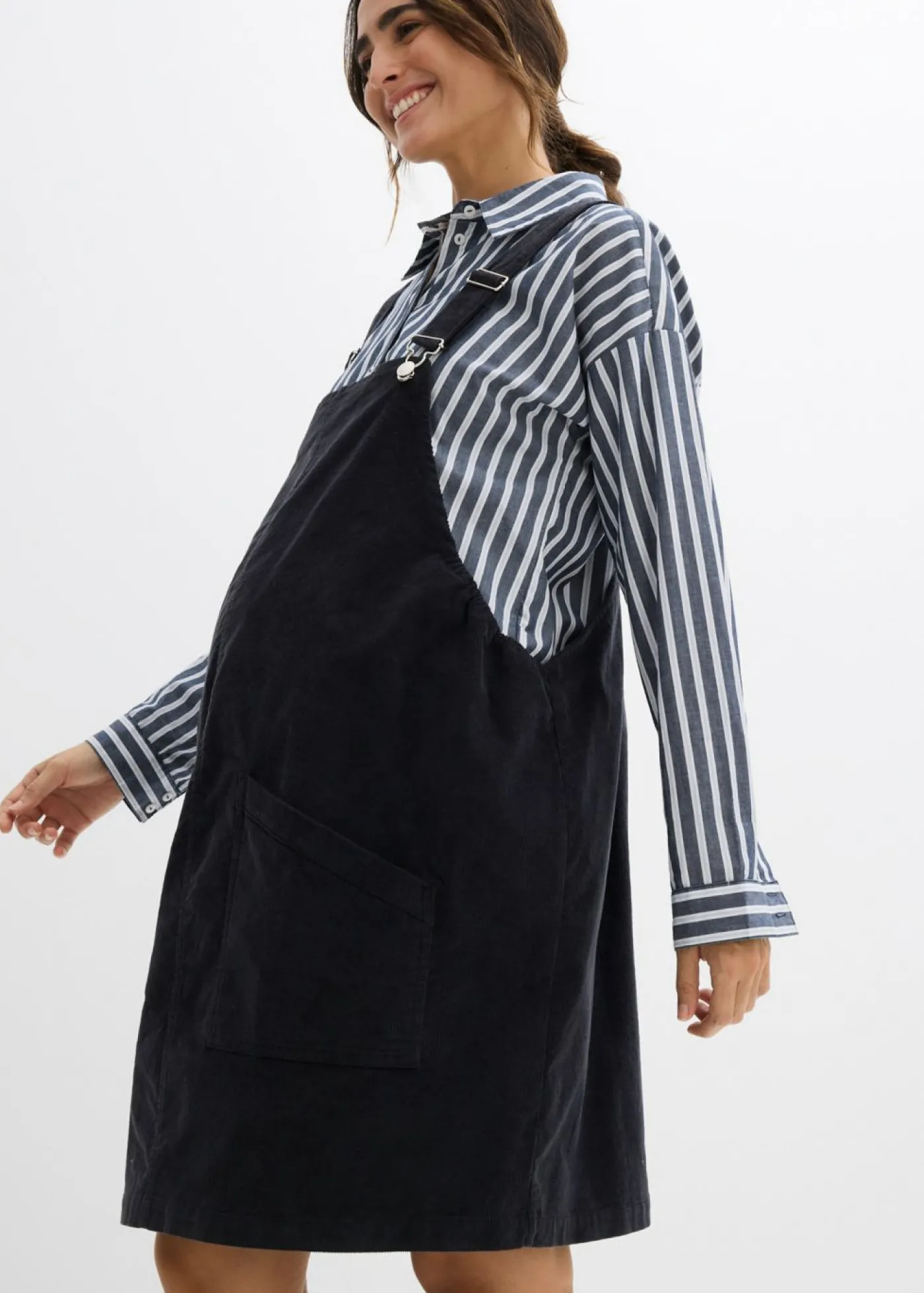 bonprix bonprix Vestido-peto premamá de pana de algodón elástico Gris oscuro