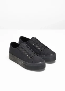 bonprix bonprix Zapatillas con plataforma de lona de algodón Negro