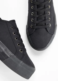 bonprix bonprix Zapatillas con plataforma de lona de algodón Negro